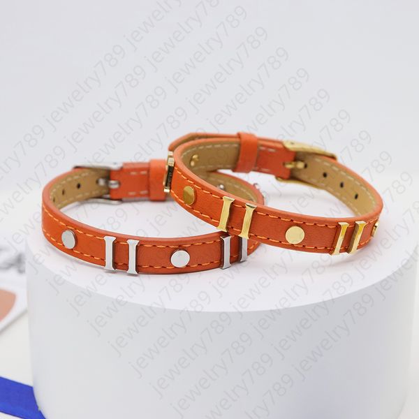 

designer bangles bracelet women leather wristband luxury charm bracelets orange women pendant letter jewelry 18k gold plated stainless steel, Black