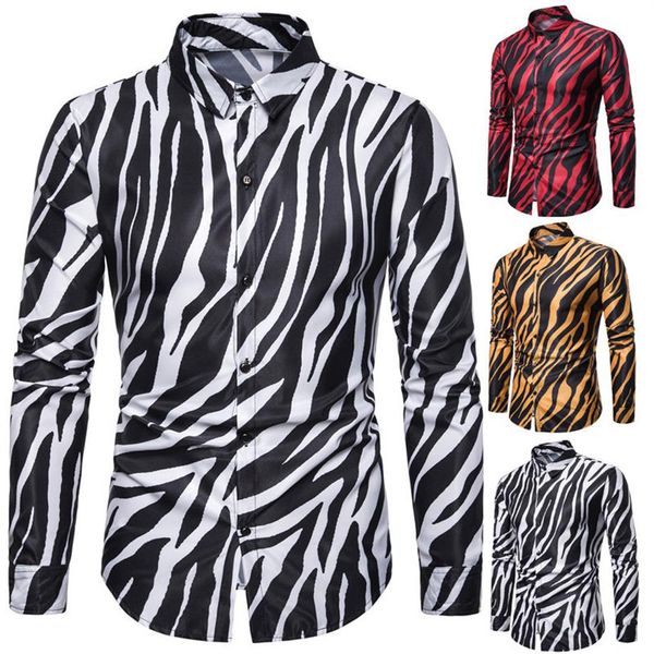 

men streetwear us size shirt zebra skin printed tuxedo party shirt long sleeve light weight office male fashion283u, White;black
