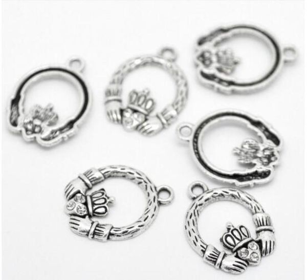

whole 100pcs antique silver tone rhinestone claddagh ring charm pendants 25x18mm jewelry findings making diy whole j05063095972, Bronze;silver