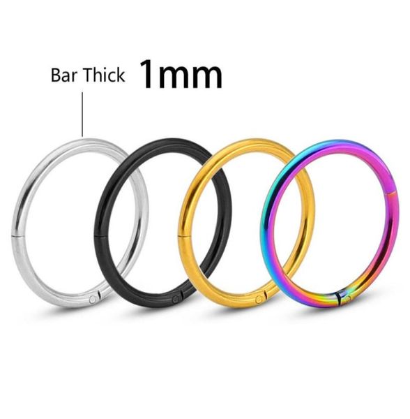 

septum clicker nose ring hinge segment ear helix tragus hoop round earrings steel stainless closed body piercing jewelry18g3282947, Golden