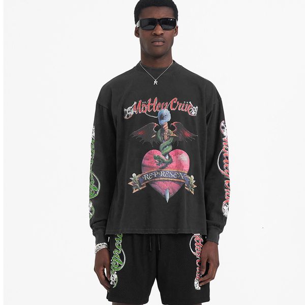 

men's hoodies sweatshirts 2023ss metal rock vintage cut skull viper heart highquality cotton longsleeved tshirt 230811, Black