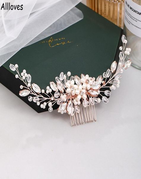 

fabulous rose gold wedding headpieces hair comb flower tiara handmade pearl rhinestone headdress prom bridal women jewelry accesso2396938, Silver