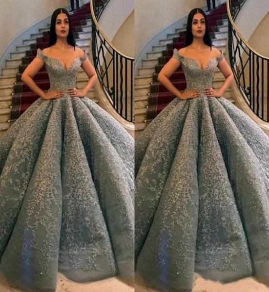 

grey puffy prom dresses long off shoulder lace appliques beaded formal party gowns ball gown evening dresses plus size6407556, Black