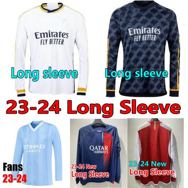 

2023 2024 haaland soccer jerseys long sleeves g.jesus saka rice maillots vini jr. foden camesitas lewandoski pedri mbappe odegaard de bruyne, Black;yellow