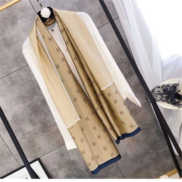 

h ermes winter and autumn scarves for sale 2023 korean version of scarves womens letter color matching cotton linen fashionable fresh travel, Blue;gray