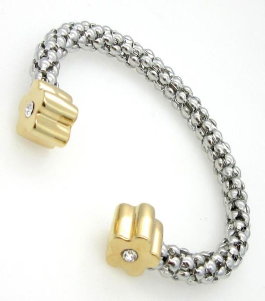

gold silver women stainless steel double flower cable bangles cuff bracelet fashion design9774996, Black