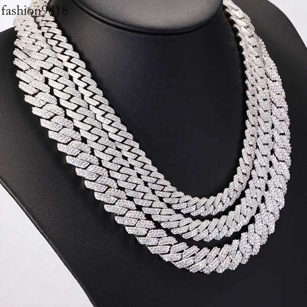 

hiphop iced out bling prong 10mm 12mm 14mm 15mm diamond moissanite men cuban link chain, Silver