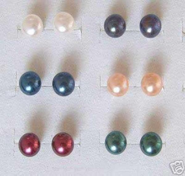 

6 pairs 775mm freshwater cultured pearl stud earrings01238890158, Golden;silver