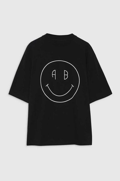 

anines bing 23 women's designer t shirt ab face printed cotton loose round neck black women's short sleeved, White