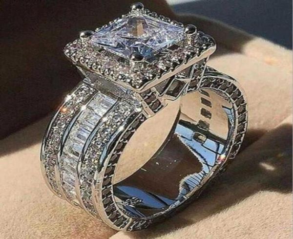 

unique luxury jewelry choucong 925 sterling silvergold fill princess cut whie z cz diamond party women wedding band ring gift61591590, Slivery;golden