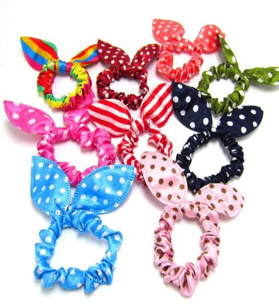 

new 100pcslot children women hair band cute polka dot bow rabbit ears headband girl ring scrunchy kids ponytail holder hair acces9935982, Slivery;white
