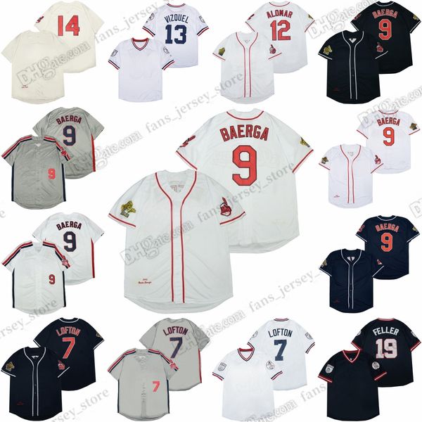 

carlos baerga vintage mitchell and ness baseball jerseys kenny lofton omar vizquel jim thome francisco lindor stitched jersey, Blue;black