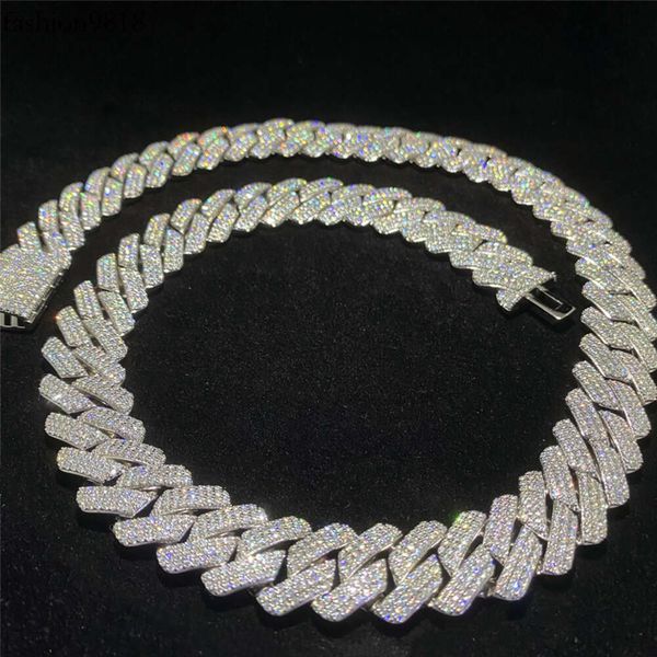 

factory wholesale hip hop box buttons 3-row diamonds moissanite 18mm sier cuban chain necklace mens jewelry, Black