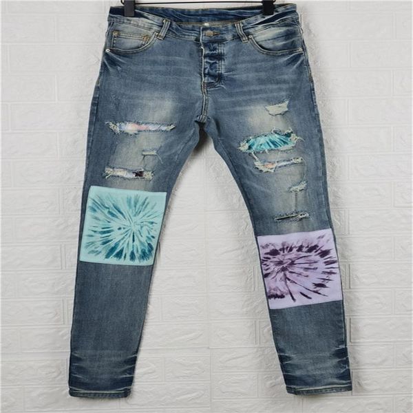 

new arrival mens designer jeans dark black brush paint fold fashion mens jeans slim motorcycle biker hip hop pants siz287p, Blue