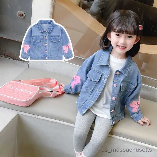 

jackets 2023 new girls kids denim jackets coats big pink sleeves cotton spring autumn casual overcoats children clothes r230812, Blue;gray