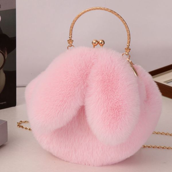 

evening bags sling bag women pink rabbit ears bag chain shoulder crossbody bag plush handbag women 230812