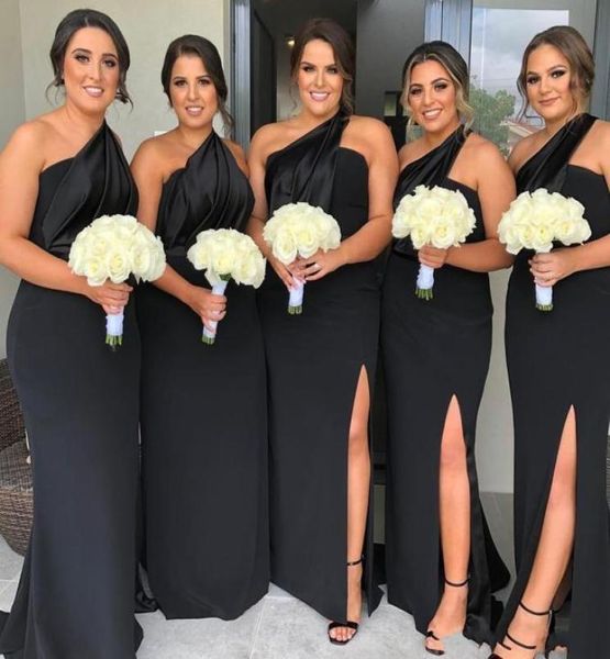 

mermaid black new bridesmaid dresses one shoulder side split floor length summer country plus size maid of honor gowns wedding gue1058496, White;pink