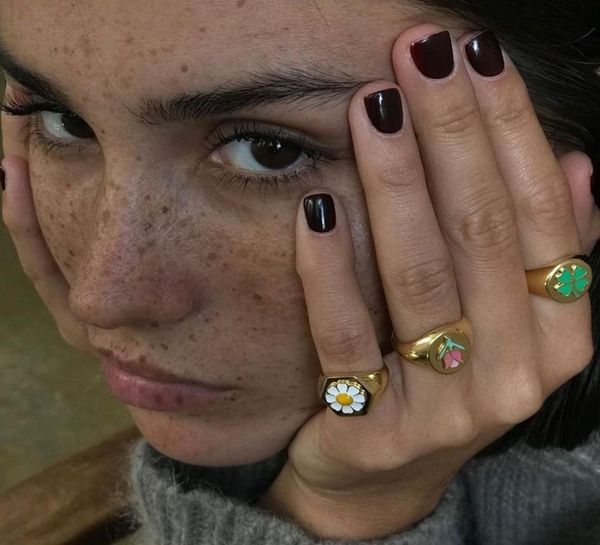 

2020 summer must have unique gold plated party rings for girl enamel daisy tulip flower yingyang gold rings for women8237220, Silver