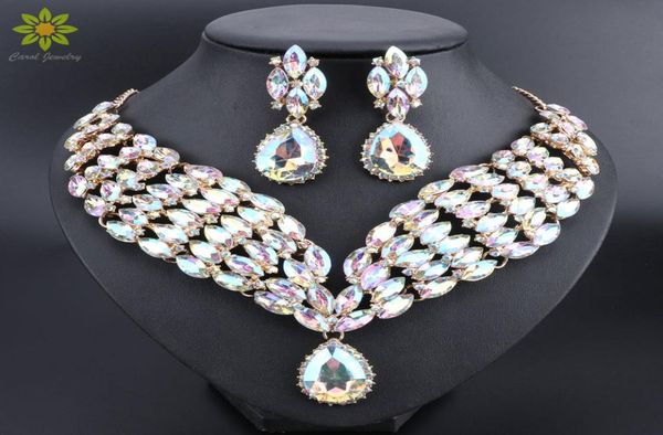 

indian jewellery sets ab color crystal bridal jewelry sets rhinestone party wedding costume necklace earrings sets for brides5713210, Silver