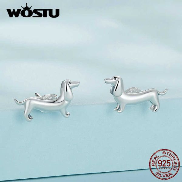 

wostu 100% 925 sterling silver dachshund earrings lovely pet animal ear studs for women fine jewelry children birthday gift