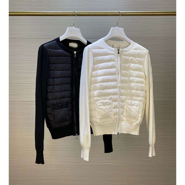 

m mengjia spring and autumn women's light and thin round neck shirt spliced down coat 90 white duck down slim fit casual coat, Black