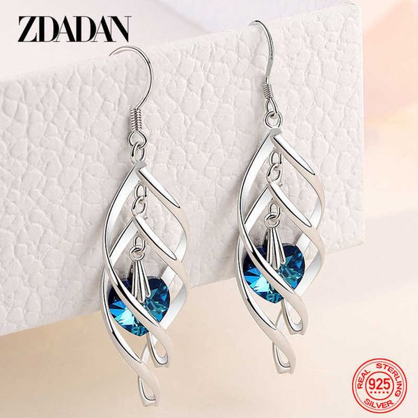 

zdadan new arrival 925 sterling silver crystal long dangle earrings for women charm wedding party jewelry gift