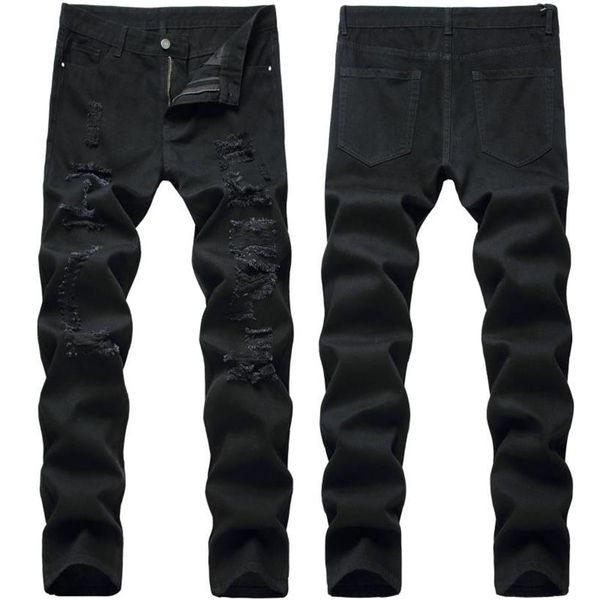 

men high street ripped jeans black trendy men pants246f, Blue