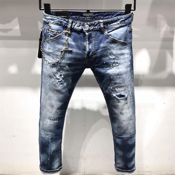

dsq phantom turtle men's jeans classic fashion man jeans hip hop rock moto mens casual design ripped jeans distressed skinny 223s, Blue