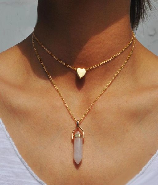 

necklace gold jewelry healing crystals amethyst rose quartz chakra healing women men natural stone pendants gold chain necklaces6883406, Silver