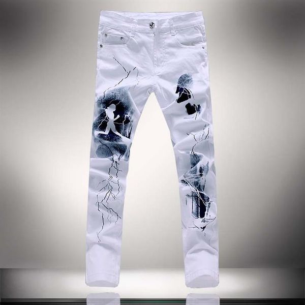 

whole-2016 white 3d printed men jeans homme unique man printing jeans cotton large size 40 38 skinny jeans for men denim pants297h, Blue