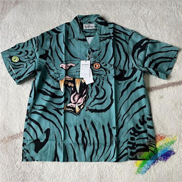 

men's casual shirts blue tiger print wacko maria shirt men women hawaiian tee short sleeve238e, White;black