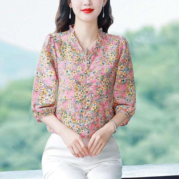 

chiffon shirt vintage hong kong style mulberry silk womens all matching loose belly cover, White
