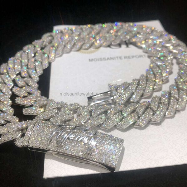 

hip hop jewelry men's iced custom cuban chain s sterling sier vvs moissanite cuban chain necklace, Silver