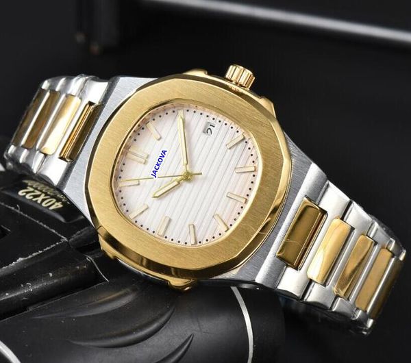 

men square dial watch satch famous stainless steel band clock automatic mechanical movement monday to sunday, Slivery;golden