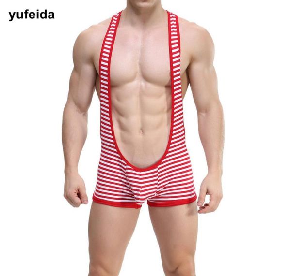 

yufeida men039s bodybuilding singlet underwear casual jumpsuits exercise bodysuit one piece stripe boxer leotard3263251, Black;brown