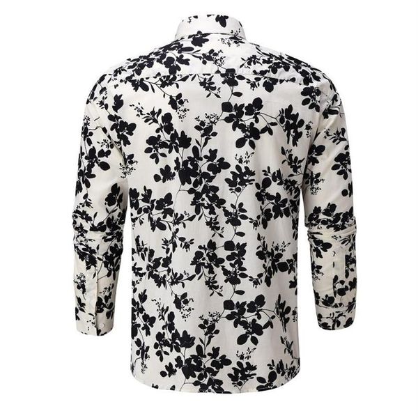 

men's casual shirts spring and summer shirt long-sleeved hawaiian floral soft print beach button work office273h, White;black