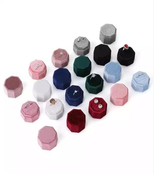 

durable double ring box wedding octagon shape velvet jewelry box earrings display package for women gift3814898, Black;white