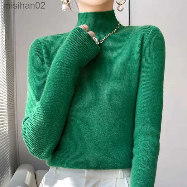 

women's knits tees autumn winter korean fashion femme pullover thick knitted women's half turtleneck sweater long sleeve women war, White