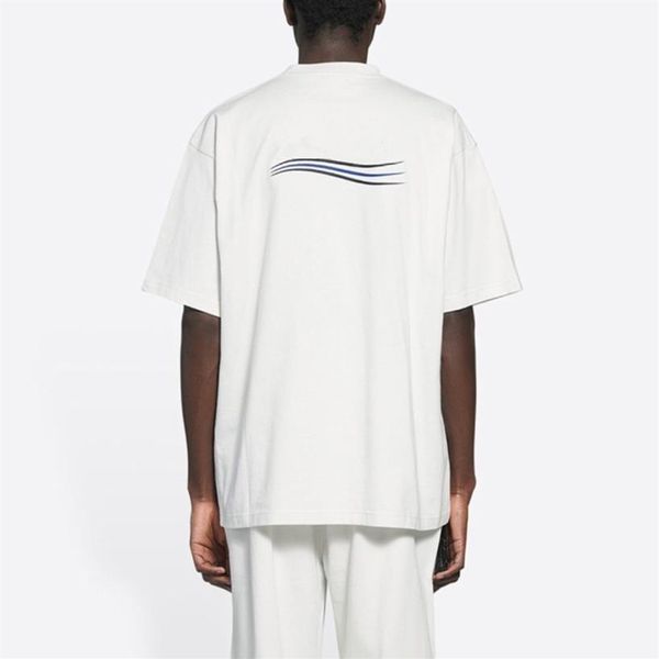 

summer spring luxury solid color logo wave oversize men's t-shirts france paris classic letter embroidery women short sleeve 2270, White;black