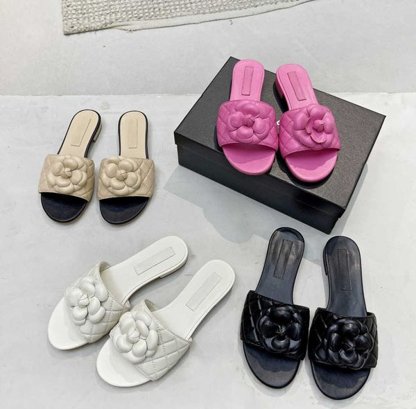 

floral flat slippers leather round toe luxury designer shoes for women high heels factory shoes, Black