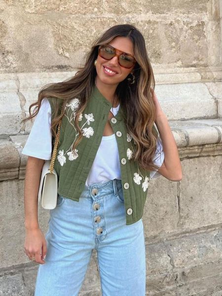 

women's vests embroidery short cropped for women fashion sleeveless single breasted solid vest summer vacation streetwear waistcoat 23, Black;white