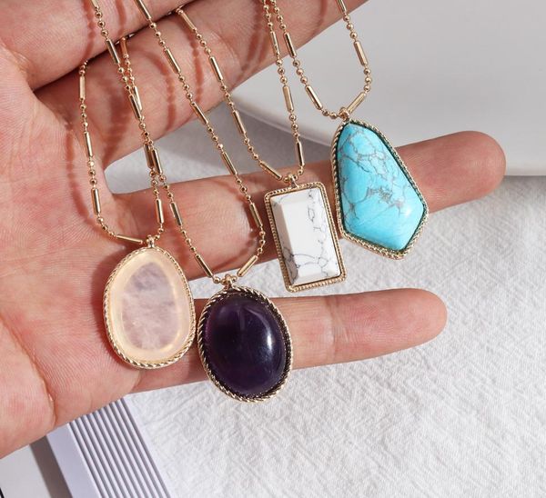 

fashion natural stone white turquoise necklace gold metal pink purple crystal howlite necklace for women jewelry3669429, Silver