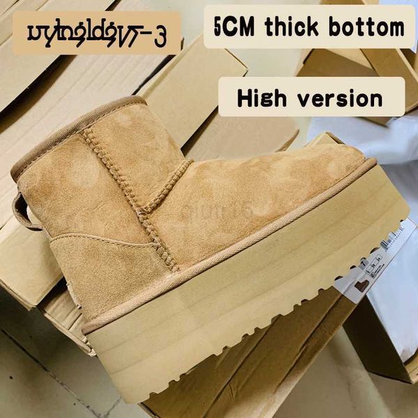 

boots 2023 winter women's snow boots natural sheepskin wool anti slip cow leather boots 5cm thick sole mid sleeve men's cotton boo, Black