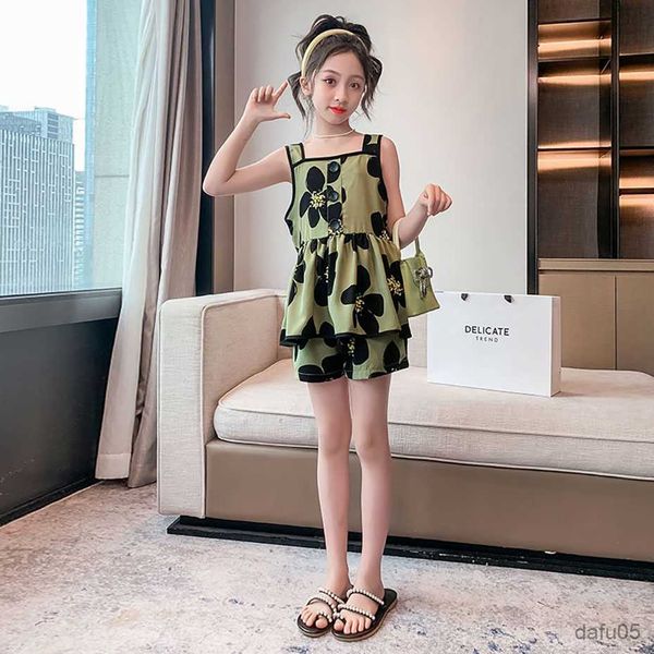 

clothing sets kids clothes floral pattern clothes girls vest short clothes for girls casual style children's costume r230812, White