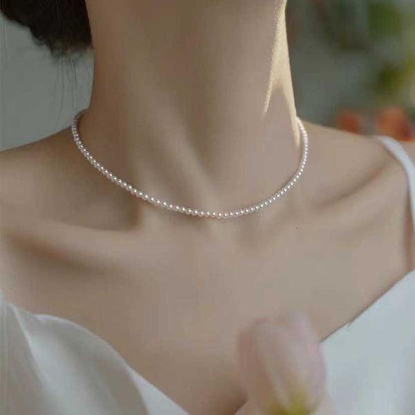 

Designer Rovski luxury top jewelry accessories 2mm Size Perfect Round Flawless Strong Light Pearl Necklace for Women 14k Gold Wrap Xiaomi Pearl Fine Collar Chain