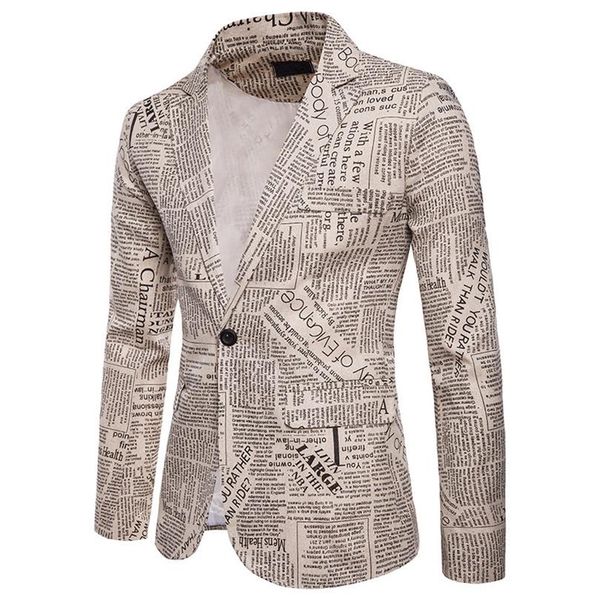 

men's slim fit newspaper suit jacket brand one button notched lapel suit blazer male party wedding business casual costume ho339b, White;black
