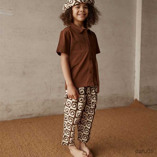 

clothing sets kids shirt suit summer new children boys and girls whirlwind short-sleeved shirt cotton loose shorts light trousers r230812, White