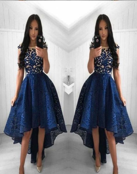 

navy blue cocktail dresses 2019 arabic dubai style high low lace formal club wear homecoming prom party gowns plus size custo1322828, Black