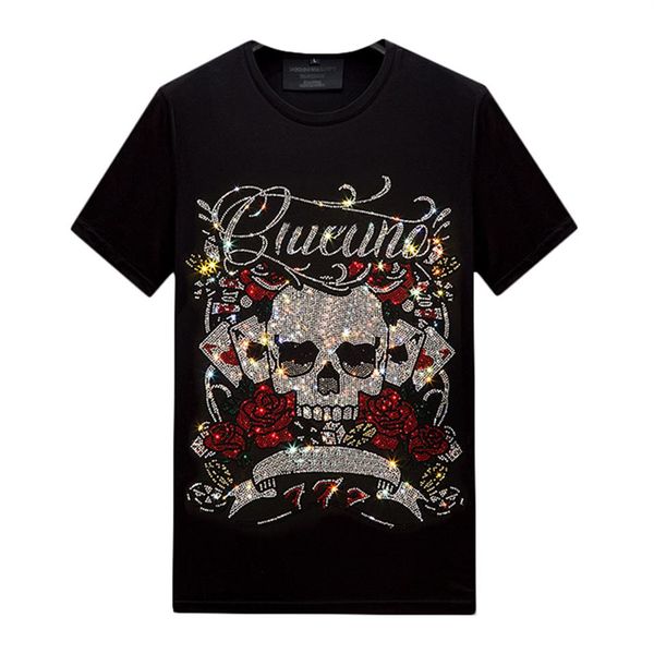 

mens rhinestone short sleeved designer t-shirt summer crew neck shirts hip hop casual tee mercerized cotton s-6xl212g, White;black