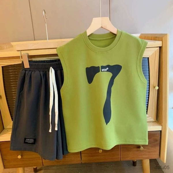 

clothing sets teenage boys' clothing set 2023 summer children's handsome sleeveless tank sports two piece set 15y r230812, White